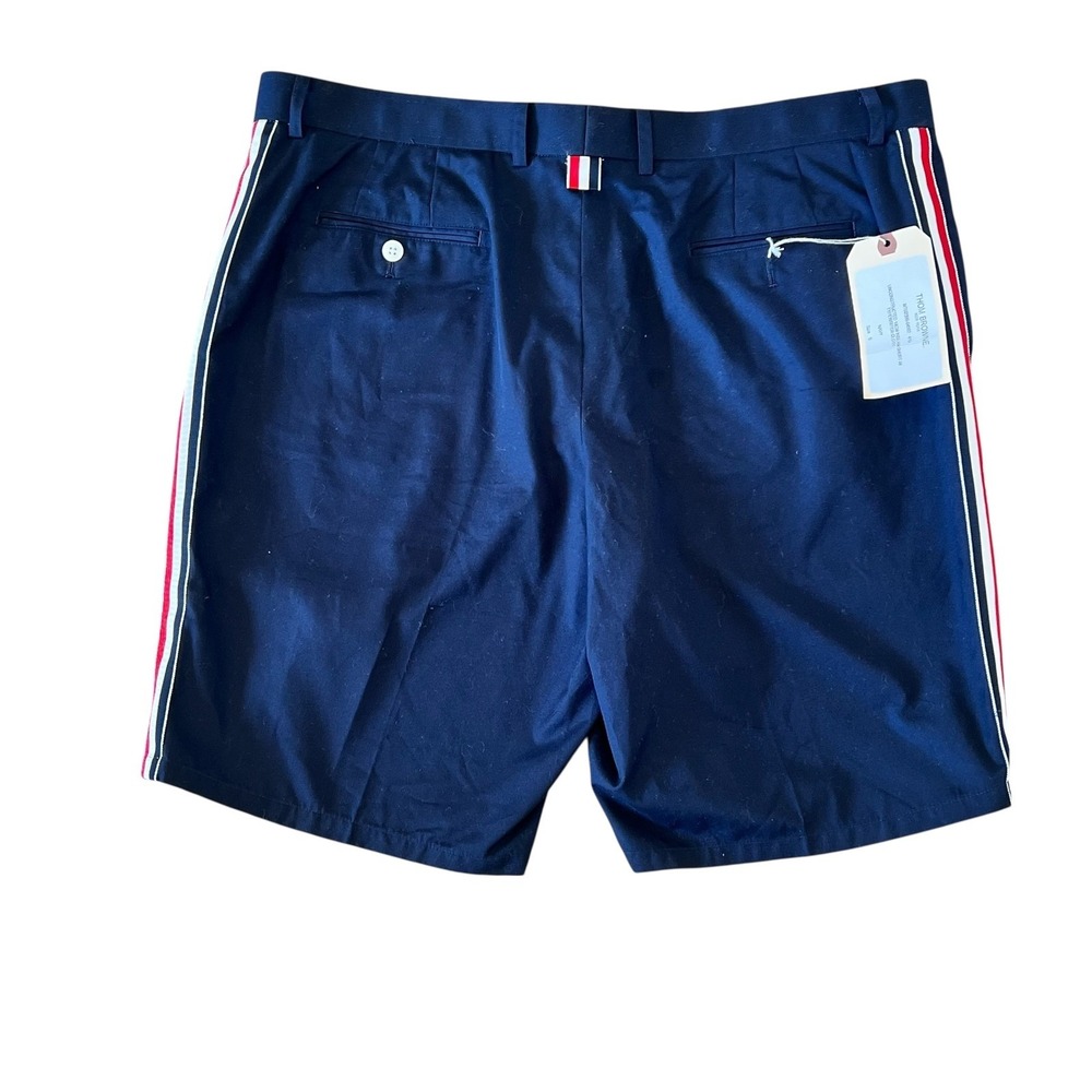Thom Browne Navy Typewriter Cloth RWB Stripe Shorts MTU239B Size 5 NEW - Picture 2 of 6